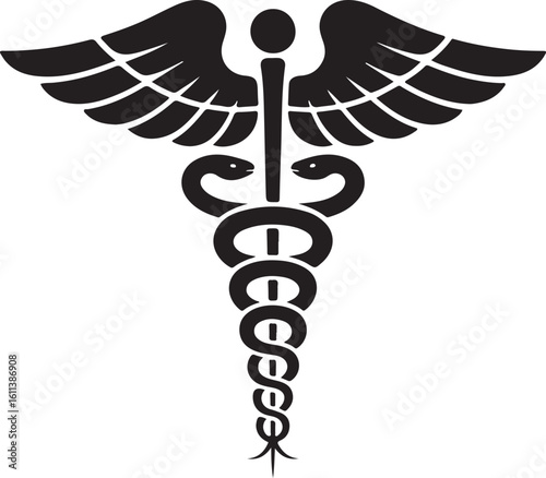 Caduceus health symbol, asclepias wand icon caduceus health silhouette vector illustration.