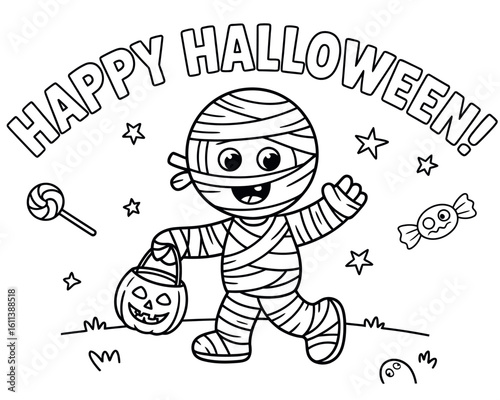 Fun halloween coloring book page featuring spooky and cute characters for children s creative activities