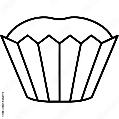 Detailed line art illustration of a cupcake wrapper with intricate folds and texture