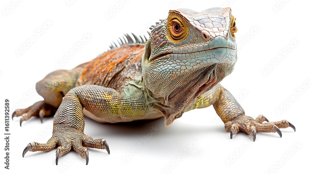 Obraz premium Green iguana lizard isolated on white background