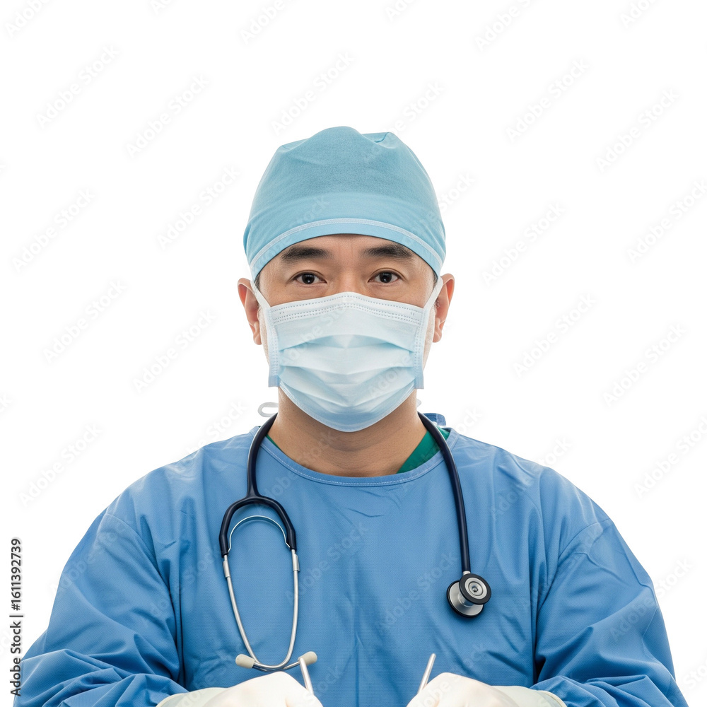 Medical Professional in Blue Surgical Scrubs – Healthcare Worker with Stethoscope Medical Professional in Blue Surgical Scrubs – Healthcare Worker with Stethoscope