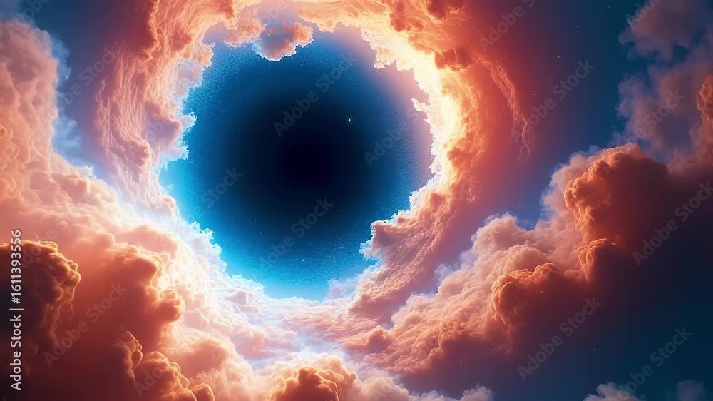 Blue Celestial Hole Surrounded by Clouds and Stars
