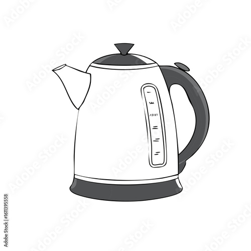 Electric kettle outline illustration. Kitchen appliance for boiling water. Simple monochrome kitchenware graphics. Home interior device.