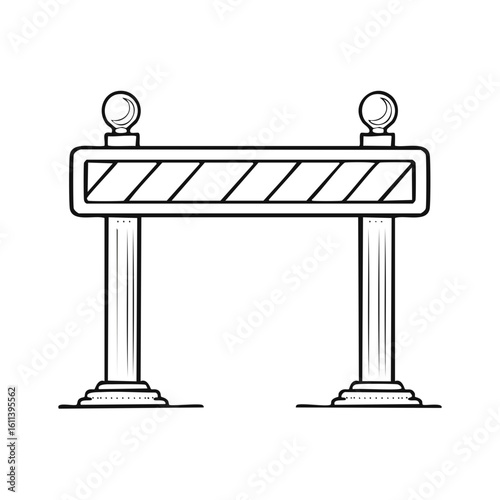 Construction barrier icon, black and white graphic