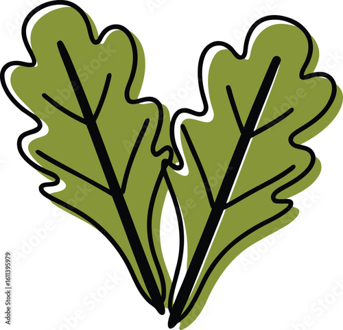 Two green arugula leaves with black outlines salad