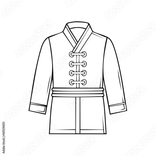Elegant Chinese Garment Depicted in Detailed Line Art for Coloring Pages or Design Elements