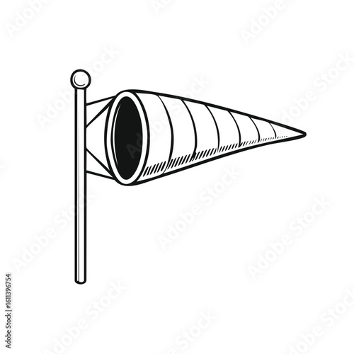 Hand drawn windsock icon showing wind flow for weather and aviation concepts