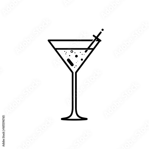 Cocktail glass with bubbles and a stirrer in a minimalist design for drinks and celebrations
