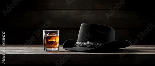 Rustic Drink and Cowboy Hat