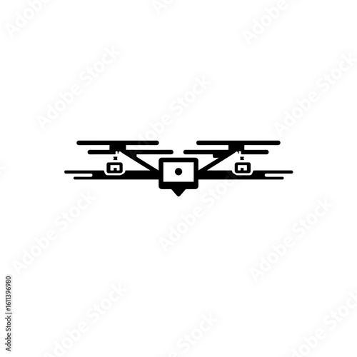 Drone icon with a camera and propellers in a sleek design for technology and aerial photography
