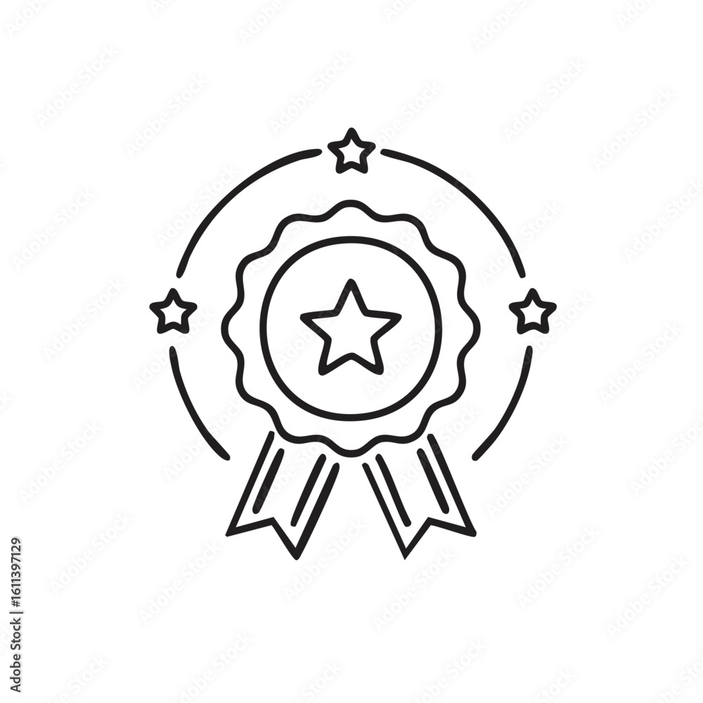 Fototapeta premium Star Award Badge with Ribbons and Circle Border Outline