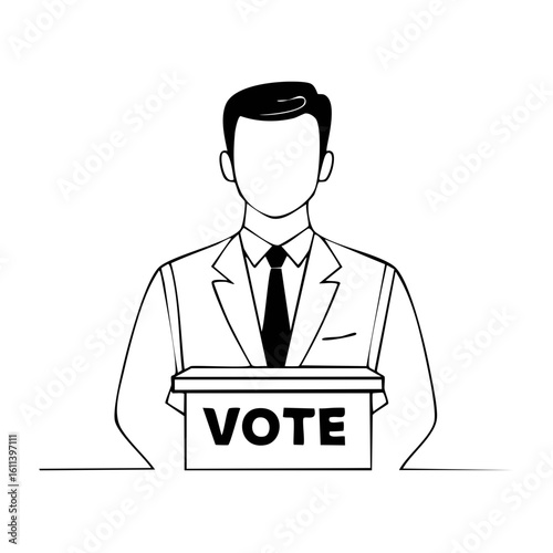 Man in Suit Holding Ballot Box with the Word Vote