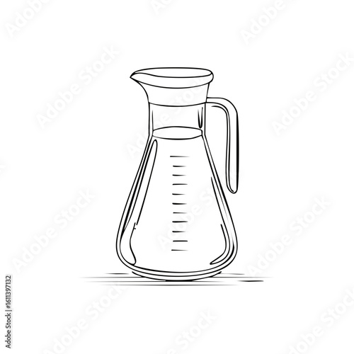 Minimalist line art illustration of a glass pitcher with measurement marks filled with liquid