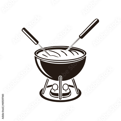 Chocolate Fondue Set with Forks, Cozy and Delicious Dessert Gathering, Isolated Illustration
