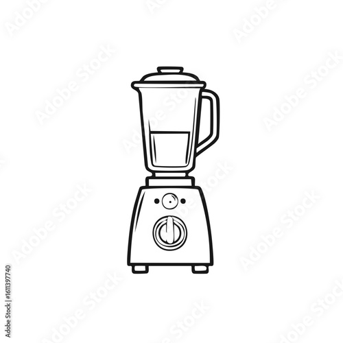 Black and white illustration of a kitchen blender with a simple outline design