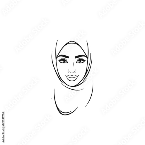 Line art illustration of woman wearing a hijab Islamic cultural symbol modest fashion