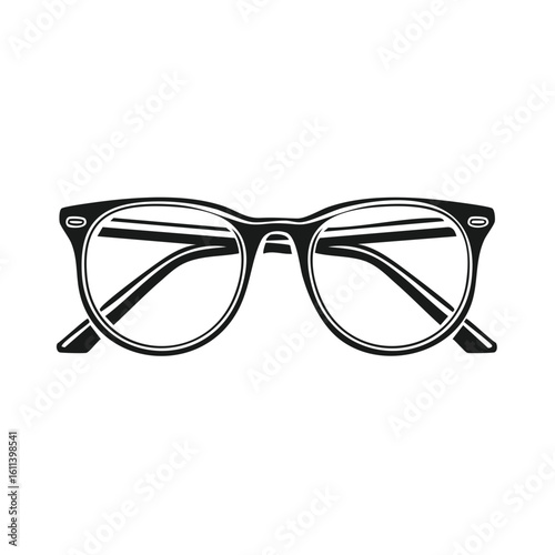 Classic retro eyeglasses icon. Black and white vector illustration of vintage eyewear.