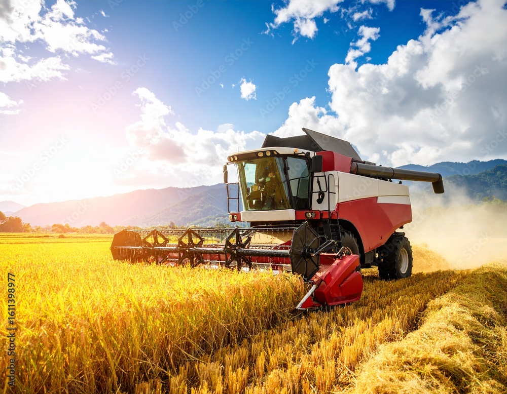 Fototapeta premium 秋晴れの田園と黄金色の稲穂