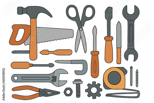 Woodworking clipart symbol design featuring hand drawn made line art of carpenter doodle icons