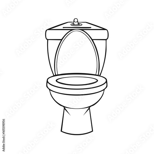Outline illustration of a toilet with an open seat, black lines on white