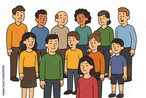 Illustration of male and female workers in various poses and colors, wearing helmets and vests, depicted in a flat vector style and isolated on a white background