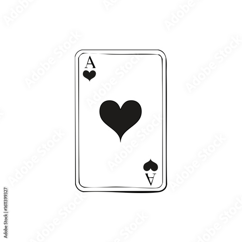 Ace of Hearts playing card in a hand drawn sketch style vector illustration