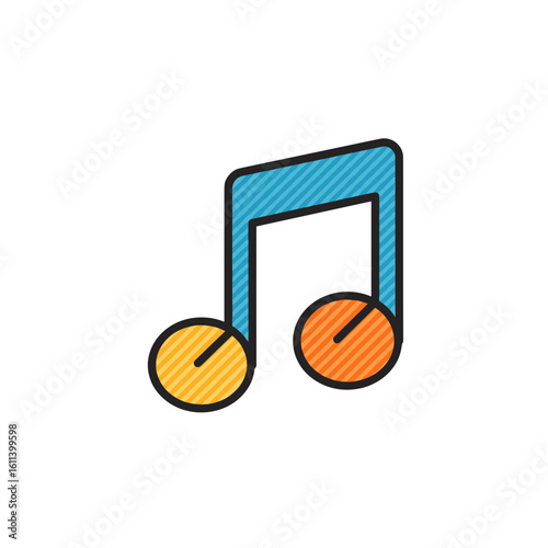 Colorful musical note icon with blue and orange design elements  