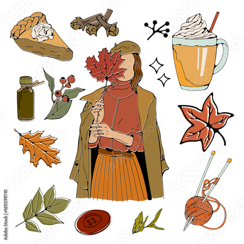 Autumn collection of elements in vector