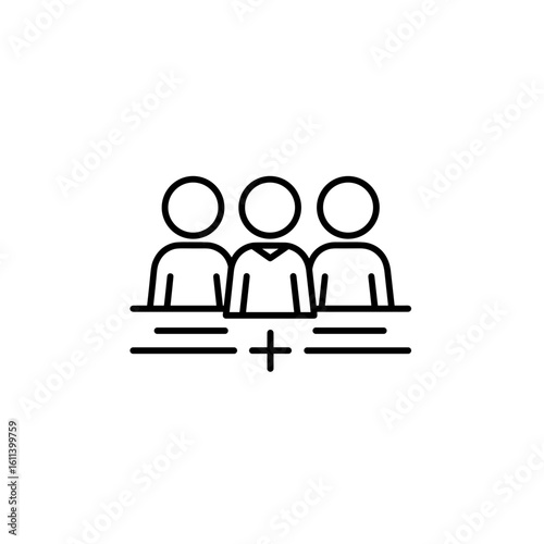 A group icon of three people with an additional symbol in a minimalist style that symbolizes women's equality
