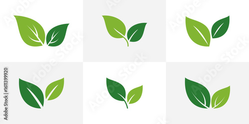 Minimal green leaf logo set representing eco-friendly, natural, organic and sustainable themes