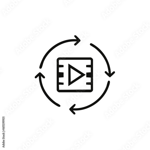 Circular arrows around play button icon representing video loop or repeat function