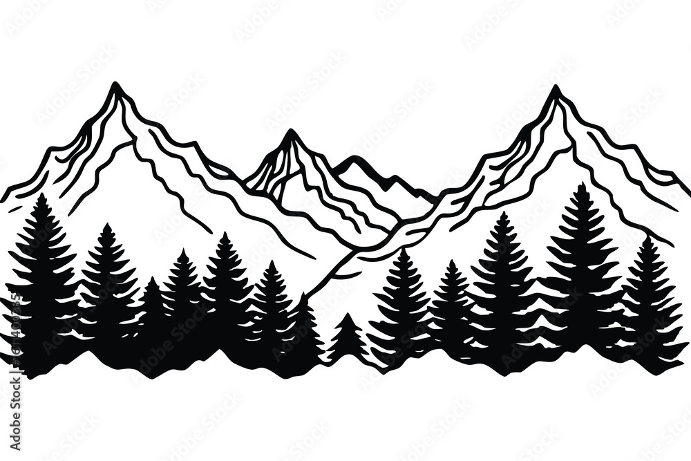 Fototapeta premium Panoramic Landscape Illustration Majestic Mountain Ranges with Layered Peaks and Valleys