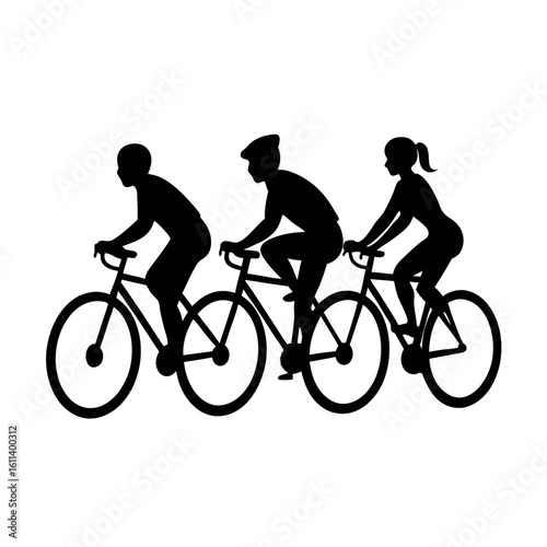 Silhouette of people riding bicycles together