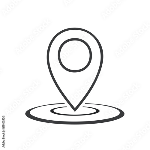 Outline Style Location Pin on Ripple Indicator for Map and Navigation
