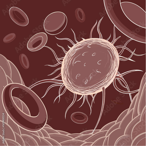 Microscopic View of Blood Cell in Maroon Tones