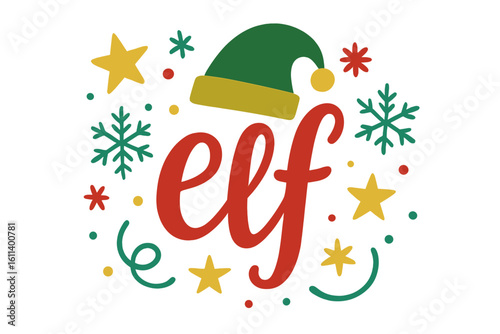 Little Elf explaining - phrase for Christmas clothes or ugly sweaters, featuring hand drawn lettering suitable for Xmas greetings cards, invitations, shirts, mugs, gift tags, and printing press