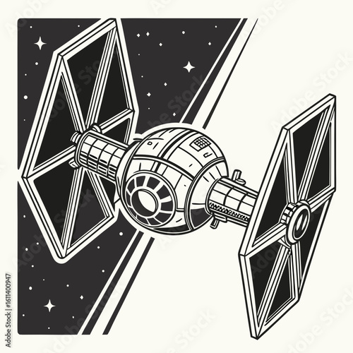 Monochrome Tie Fighter Spaceship Illustration