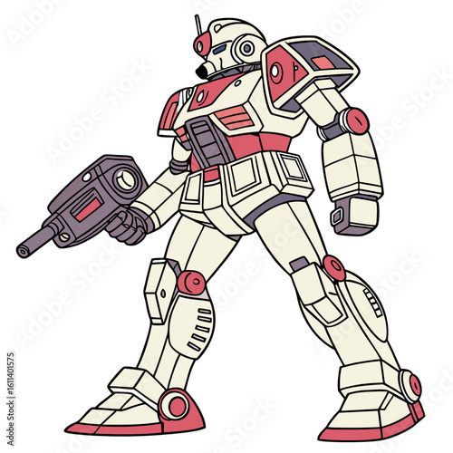 Off-White and Red Robot Illustration