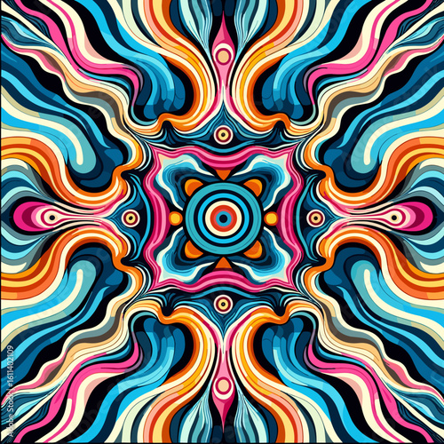 Abstract colorful pattern featuring flowing lines and mesmerising shapes in vibrant hues