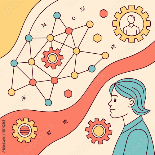 Person Contemplating Network Connections: Abstract Pastel Illustration