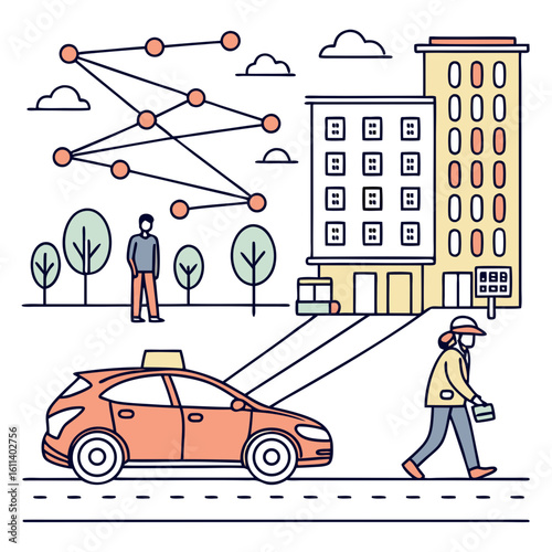 Person Using a Ride Sharing App in a Modern City Setting