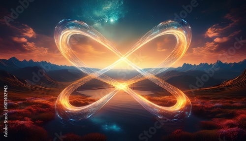 infinity symbol glowing landscape sunrise