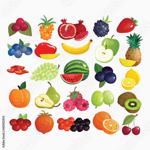 Flat vector of cute bright colors of fruits vector collections. Illustration isolated on white background
