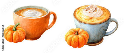 Halloween pumpkin coffee watercolor clipart set