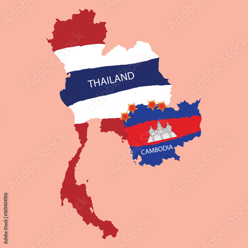 Thailand-Cambodia war Map with National Flag Overlay – Vector Illustration