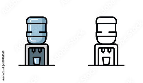 Illustration of a Water Dispenser with Filled and Unfilled Styles for Water Solutions