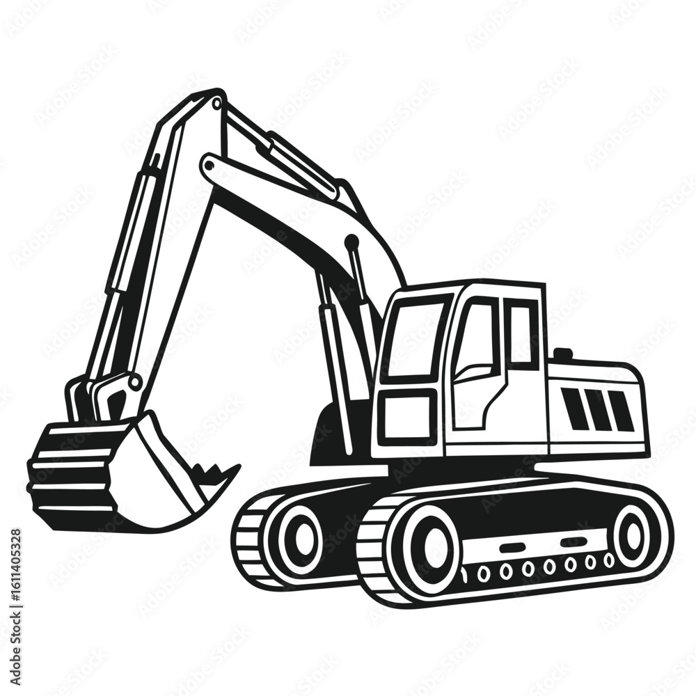 Naklejka premium Black and White Construction Equipment Icon Set in Minimal Vector Style