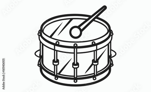Snare drum silhouette, percussion instrument icon, black drum graphic, A snare drum silhouette vector, white background 