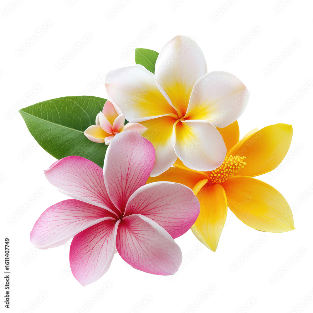 Fototapeta premium Plumeria and waterlilies and roquins isolate on transparent background