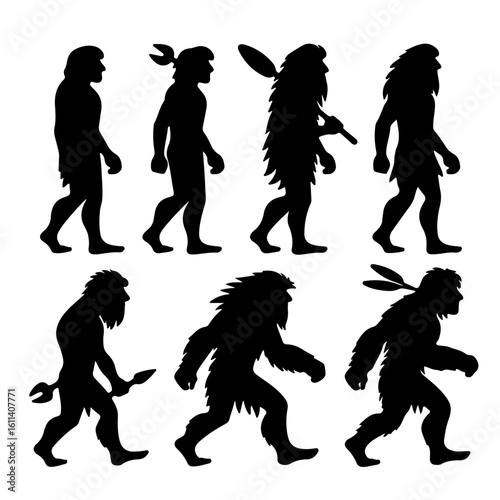 set of Caveman silhouette , Caveman vector